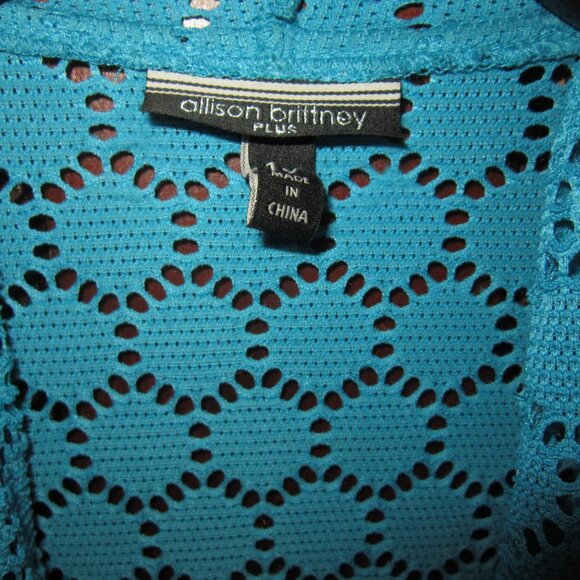 Allison Brittney Plus Sz 1X Open Cardigan Topper Jacket Loose Knit Teal Blue SS - Picture 3 of 3